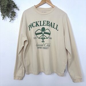 Spirit Jersey Pickleball Social Club Long Sleeve T Shirt Womens XL Beige Cotton